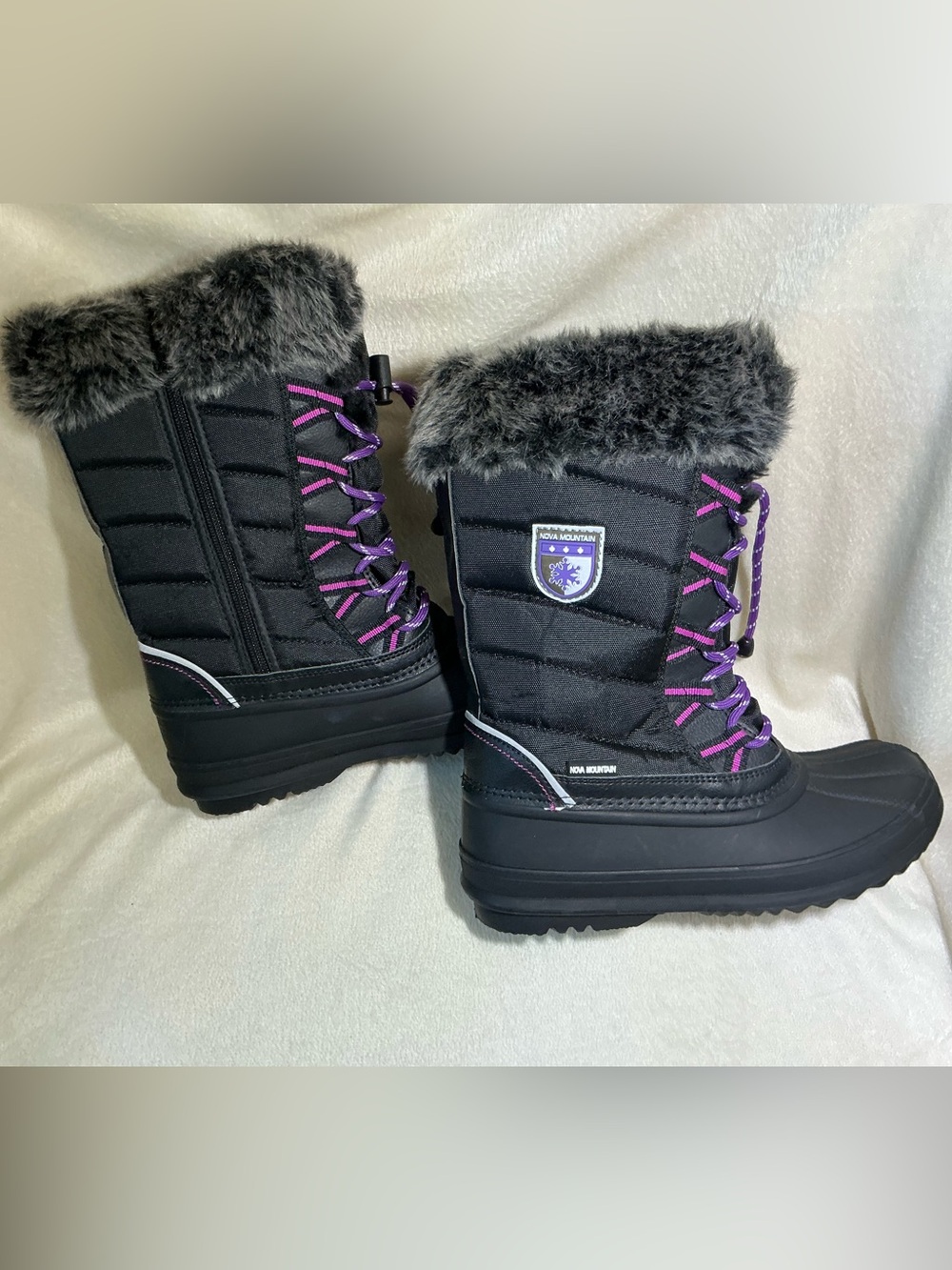NEW! Nova Mountain Black Faux-Fur Winter Boots Girls Size 4 NWOT - Picture 7 of 12